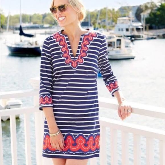Vineyard Vines Shift Dress {Navy & Orange} - Picture 1 of 8